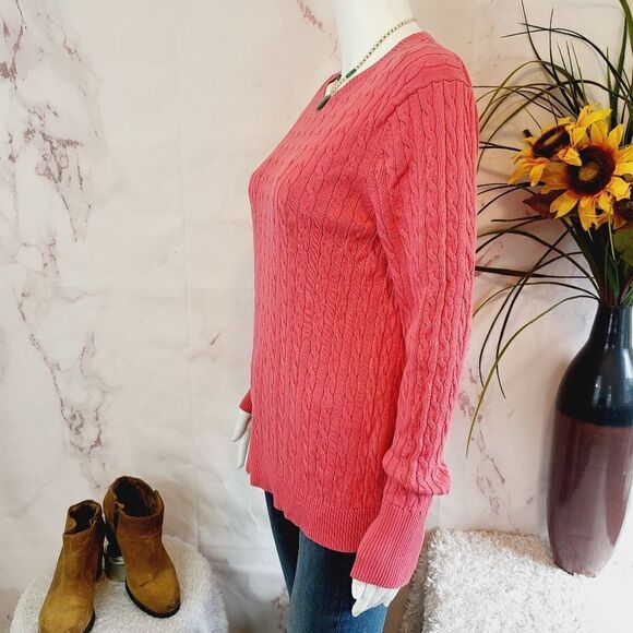 Lands End 100% cotton melon color cable knit sweater - Picture 4 of 7